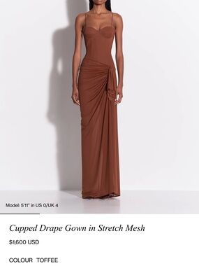 Alex Perry Toffee Cupped Drape Stretch-Mesh Gown